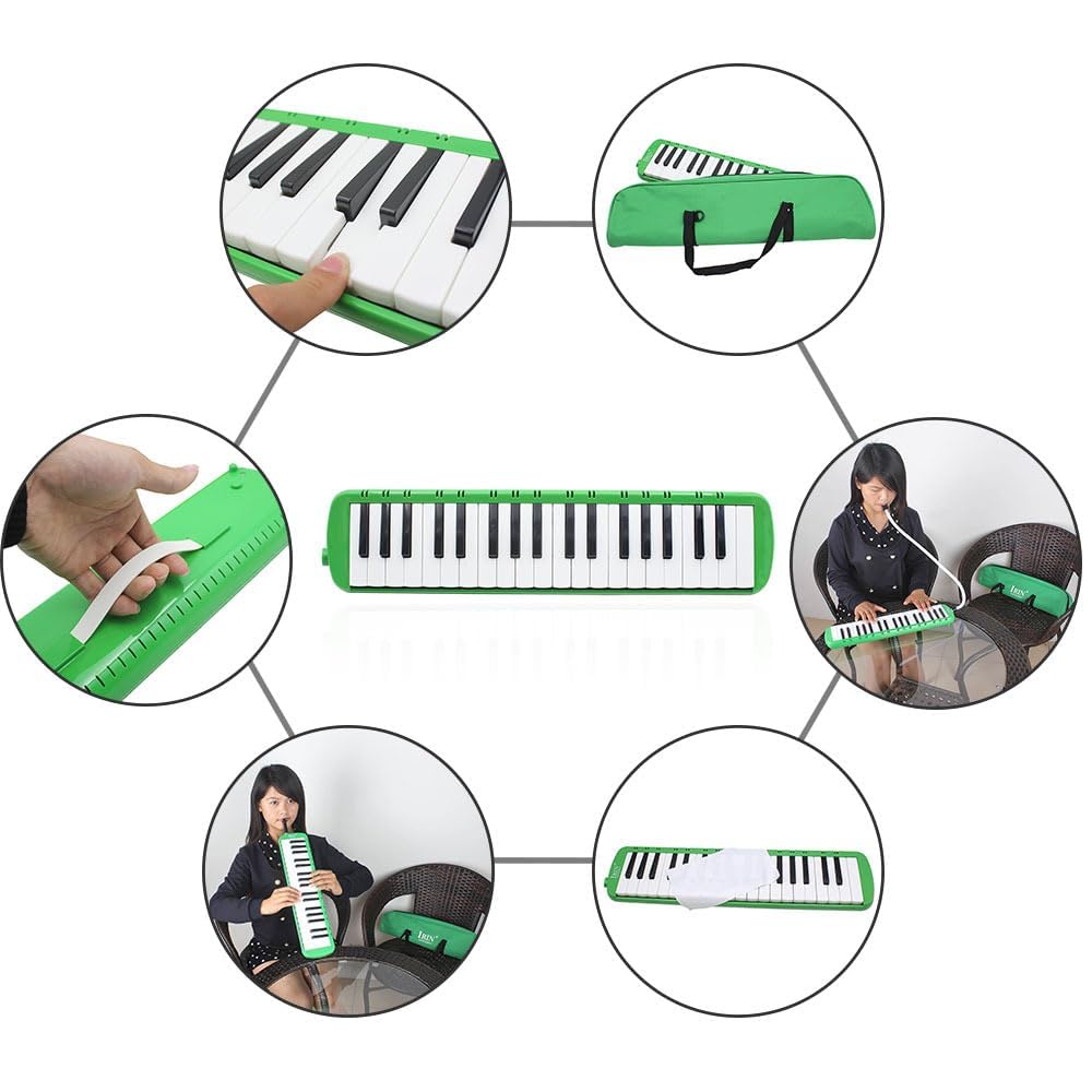 Melodica 37 Touches Clavier Melodica Instrument de Musique à Vent avec Installation Facile pour Débutant Formation Professionnelle (vert)