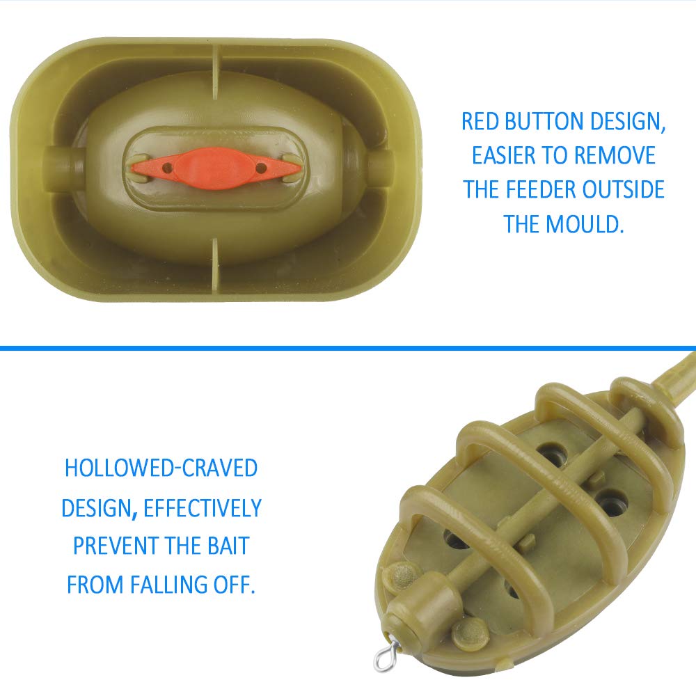 10pcs Accesorios de Cebadores de Pesca Carpa Alimentador de Metodo de Pesca con Molde de Liberación Rápida Juego de 15/20/25/30/35/40/50/60 g