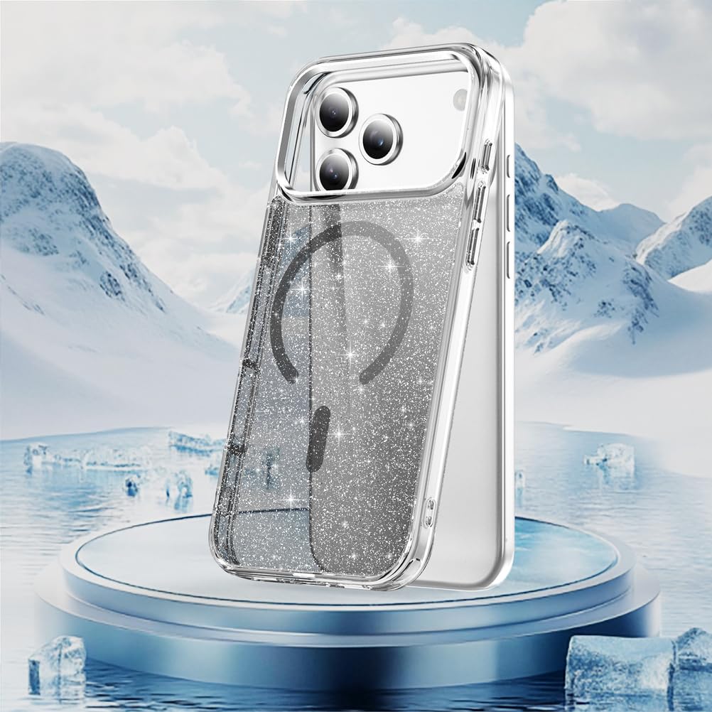 Magnetisch Hülle für iPhone 17 Pro Max/17 Pro/17 Air/17, Dünne Glitzer rutschfeste Schutzhülle Unterstützt Drahtloses Aufladen Handyhülle,Schwarz,17 Pro