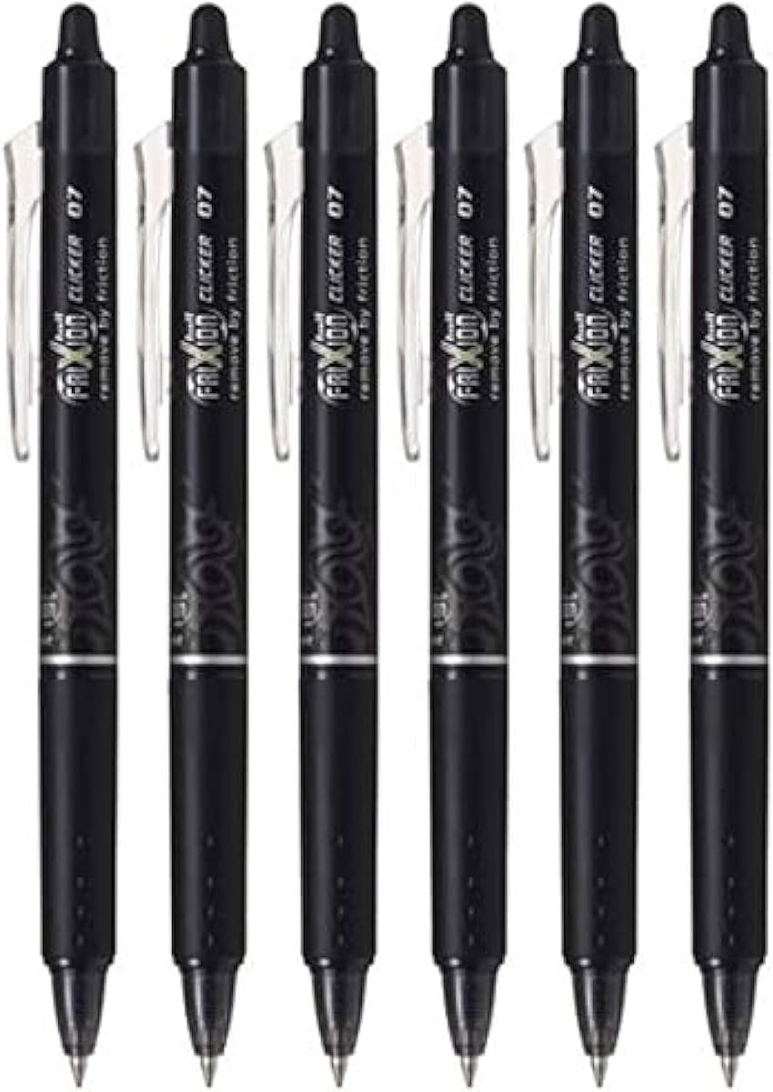 Pilot FriXion Ball Clicker Bolígrafo de gel borrable retráctil, punta fina, 0,7 mm, tinta negra, 6 unidades