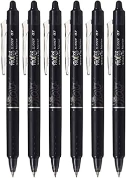 Pilot FriXion Ball Clicker Retractable Erasable Gel Pen, Fine Point, 0.7mm, Black Ink, 6 Count