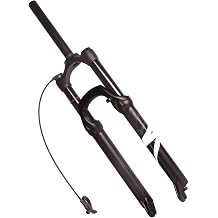 Suspension Fork 26 27.5 29 inch, 120mm Travel Straight Air Fork, 9mm QR, 1-1/8" Steerer, Black Color White- Remote Lockout, Size 27.5 inches