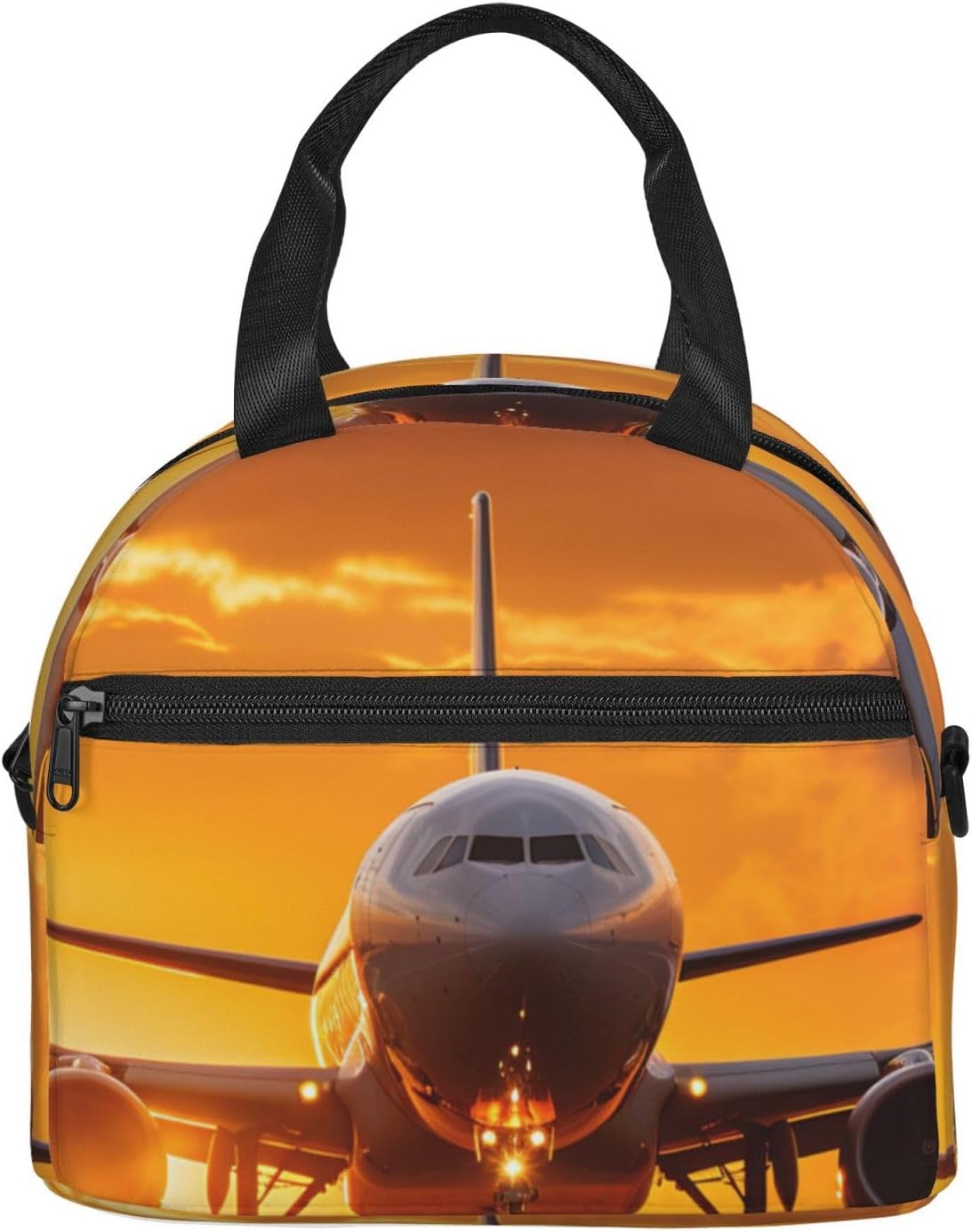 Aircraft Plane at Sunset Print Reusable Lunch Bag Insulated Lunch Boxes for Office Work Picnic Tote Bag Adjustable