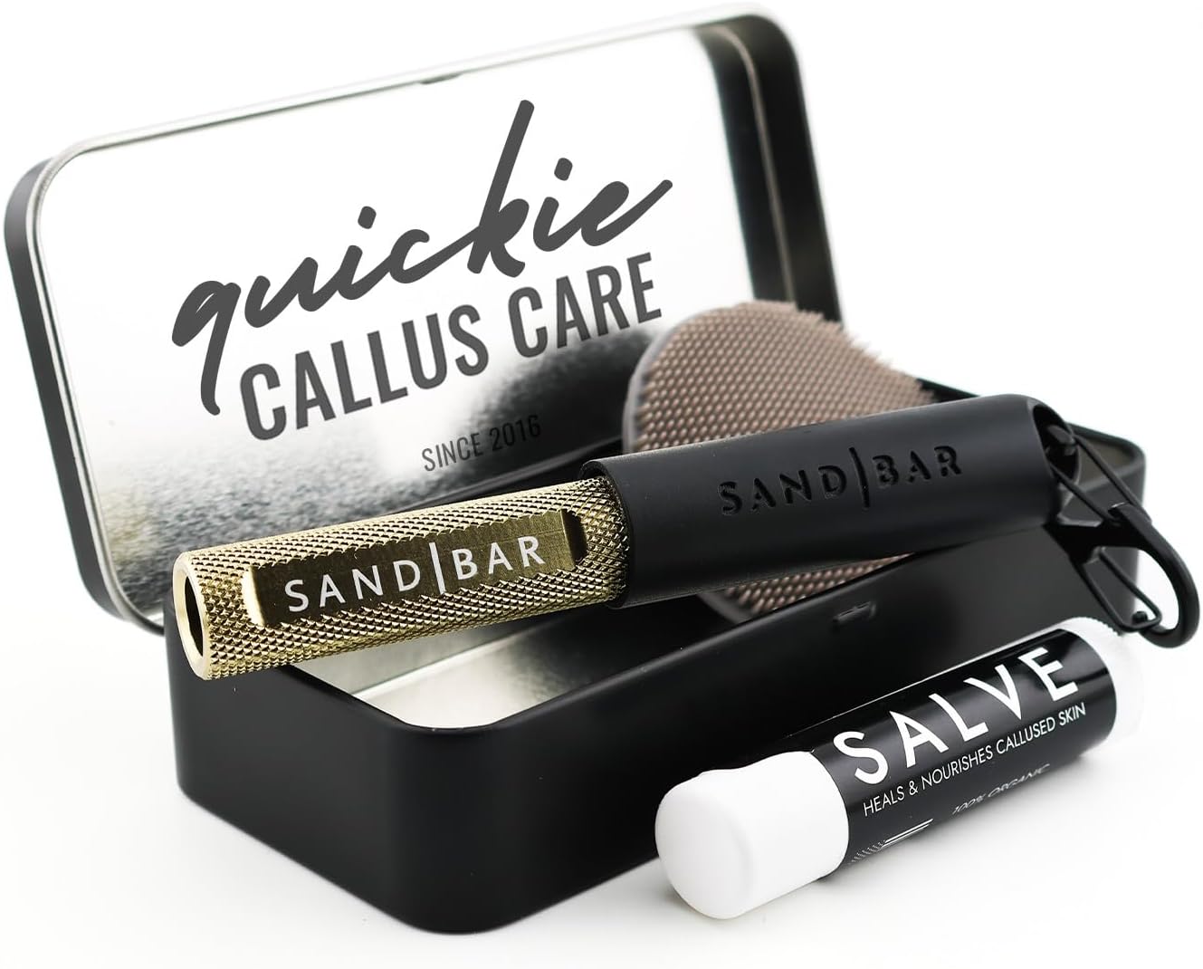 SandBar Callus Removal, Hand Callus Remover Salve Balm Stick for Working Hands, Lightweight Dead Skin Remover Tool Grit Surface, Knurled Handle, Magnetic Cap Hand File 4" - Golden