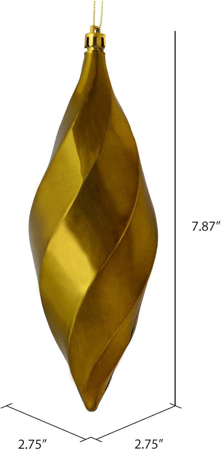 Vickerman 8" Shiny Swirl Finial Ornament, Shatterproof Plastic, Holiday Christmas Tree Decoration, 6 Pack, White