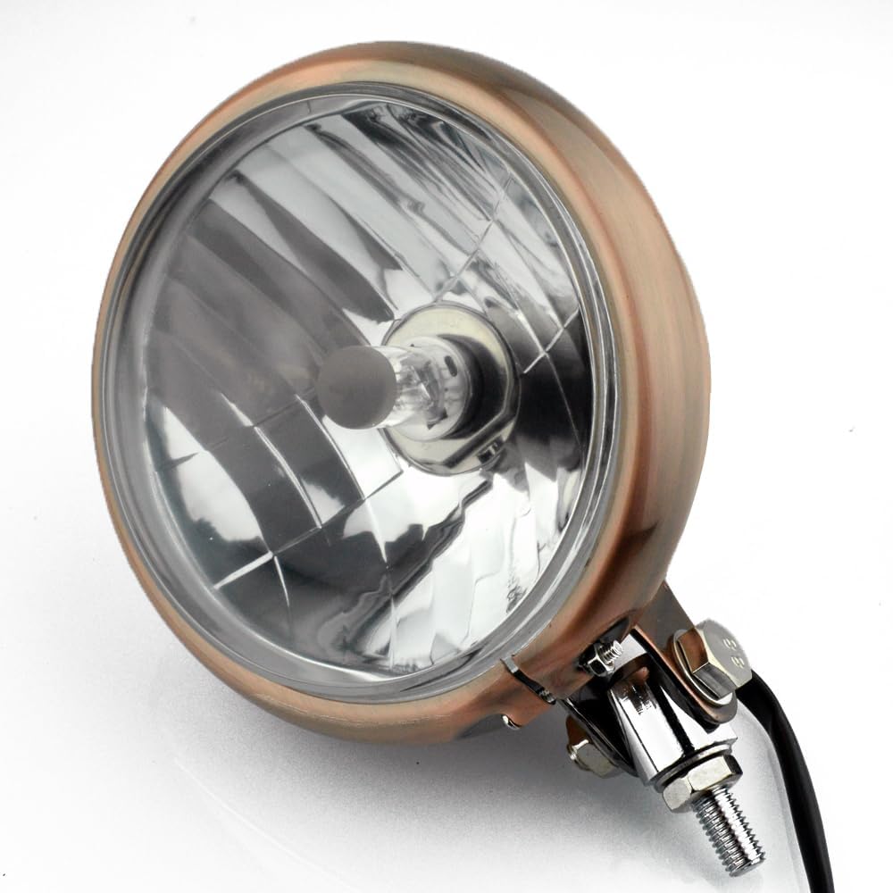 5.75" 5 3/4" Motorcycle Headlight H4 Bulb Old School Vintage Front Lamp Bottom Mounting bracket for Cafe Racer Bobber