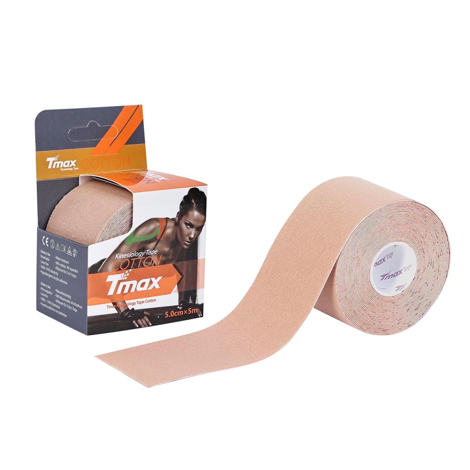 Nlive Tmax Waterproof Kinesiology Tape | Athletic Sports Tape for Injury, Muscle Support, Pain Relief, Joint Support and Physiotherapy (5 m * 5 cm) (Beige)