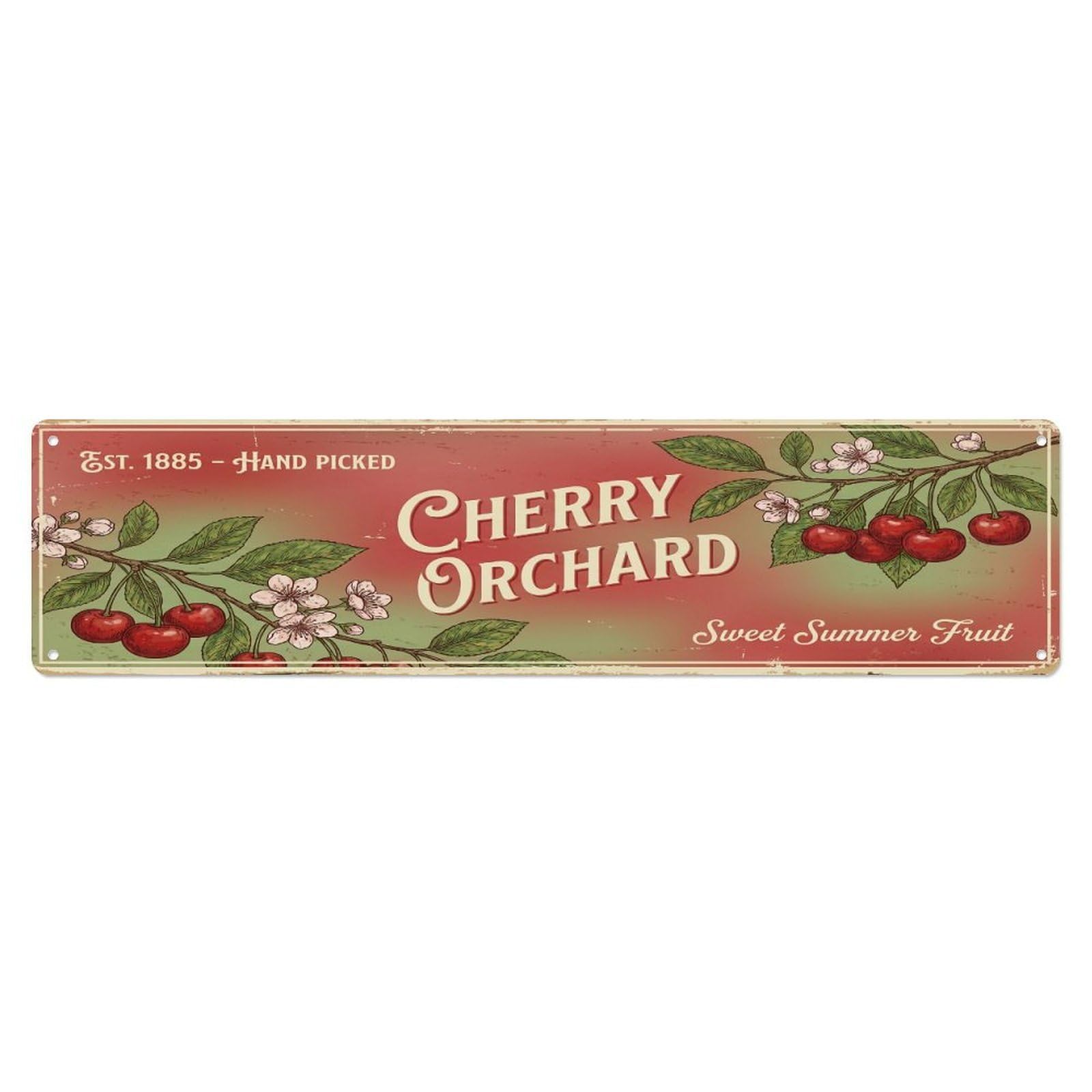 Olhnbad 4X16inch(10X40cm) Vintage Cottagecore Garden Cherry Orchard Banner Metal Tin Sign