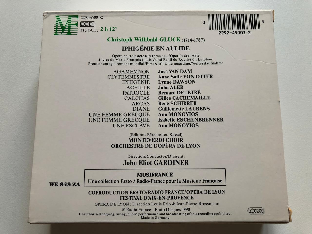 Gluck - Iphigénie en Aulide / Dawson · von Otter · Van Dam · Aler · Deletré · Cachemaille · Schirrer · Monteverdi Choir · Orchestre de l'Opéra de Lyon · Gardiner