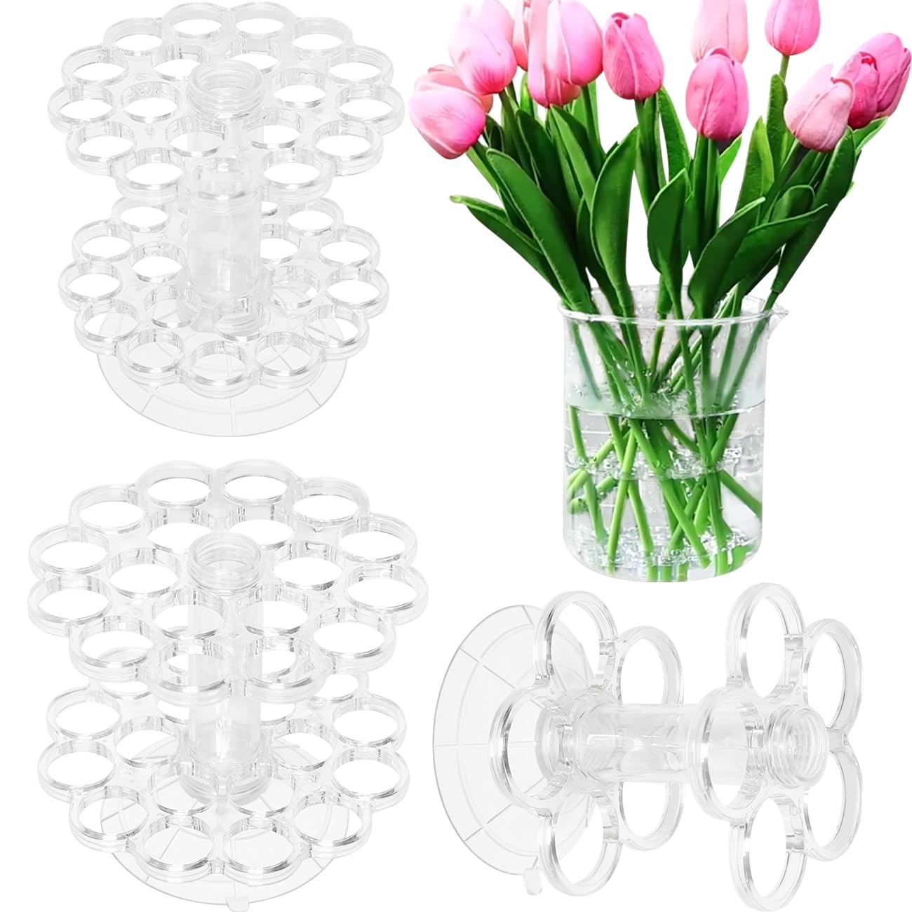 EHERDM Set of 3 Spiral Stem Holder Kit Transparent Flower Arrangers DIY Floral Twister Wedding Bouquet Accessories Ikebana Supplies