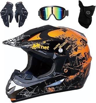 Adult Motocross Dirt Bike Helmet, DOT Approved, Youth Motorcycle Offroad Street Dirt Bike Helmet, Off-Road Mountain Bike BMX MX ATVOrange,M54-55cm