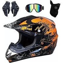 Adult Motocross Dirt Bike Helmet, DOT Approved, Youth Motorcycle Offroad Street Dirt Bike Helmet, Off-Road Mountain Bike BMX MX ATVOrange,M54-55cm