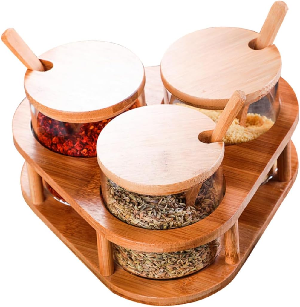 Organize Your Kitchen with Glass Seasoning Jars Set Includes Spoon Bamboo Lid Ideal for Home
