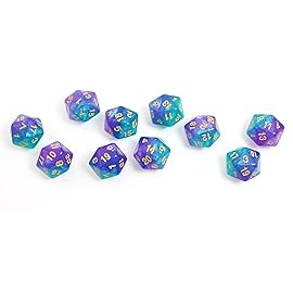 SmartDealsPro 10-Pack 20 Sided Dice D20 Polyhedral Dice for DND RPG MTG Table Game (Glitter Green-Purple)