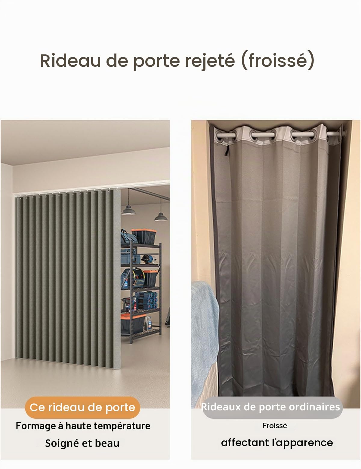Rideau Accordéon Porte Entrée Interieur, Occultant Isolant Thermique Rideau de Porte Sans Percage avec Tringle Extensible/Bouton Magnétique Porte Accordeon pour Salon et Cuisine(B,Track W150cm/Curtain