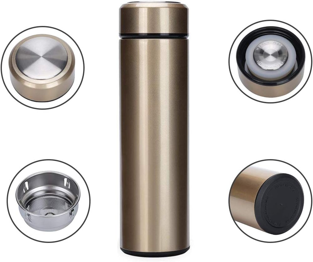 Stainless Steel Water Bottle Insulation Water Vacuum Flask Insulated Double Wall Vacuum Thermal Hot Fit for Indoor Outdoor Winter Sports(17oz/500ml-Gold)