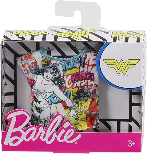 Miniatura 3 de Barbie Ropa Wonder Woman Personaje Top Muñecas, Camiseta gráfica colorida, Regalo para niños de 3 a 8 años