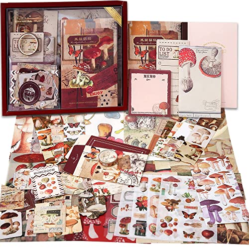 Aesthetic Scrapbook Kit with A6 Notebook & Journaling Supplies 155Pcs Blue Clouds Theme DIY Gift for Teens Girls and Beginners (Mushroom Island)