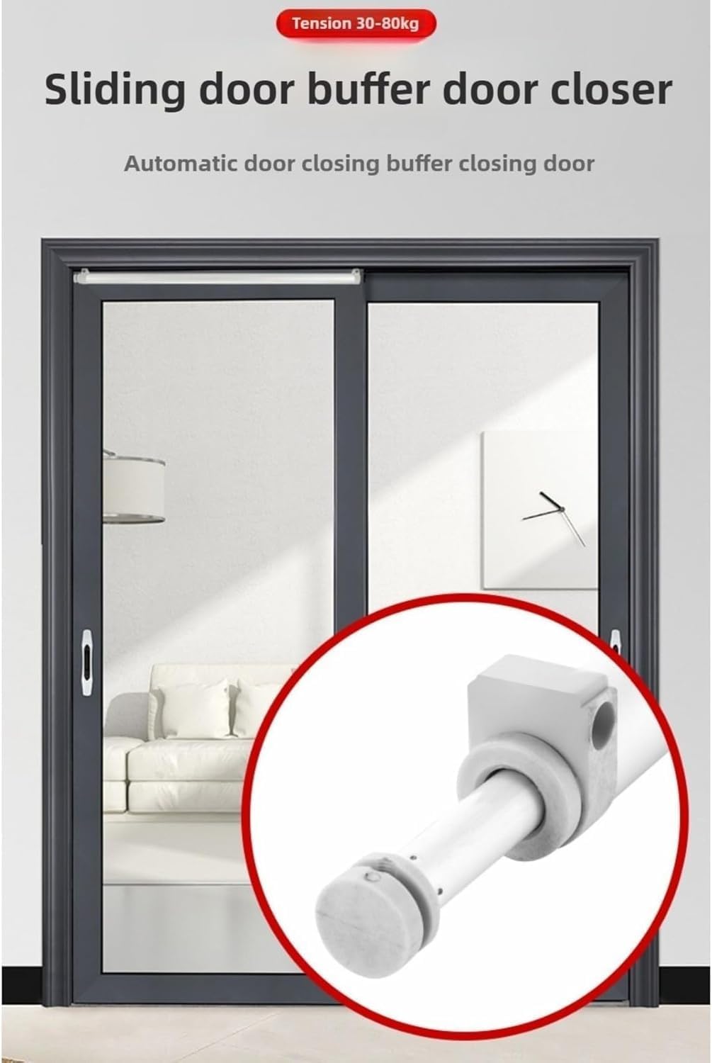 Slideback Sliding Door Closers,Self-Closing Automatic Door Closer for Home Use,Two-Stage Speed Regulation, Quiet Pneumatic Damping Buffering,Aluminum Alloy for Door Widths from 29.5 to 51"
