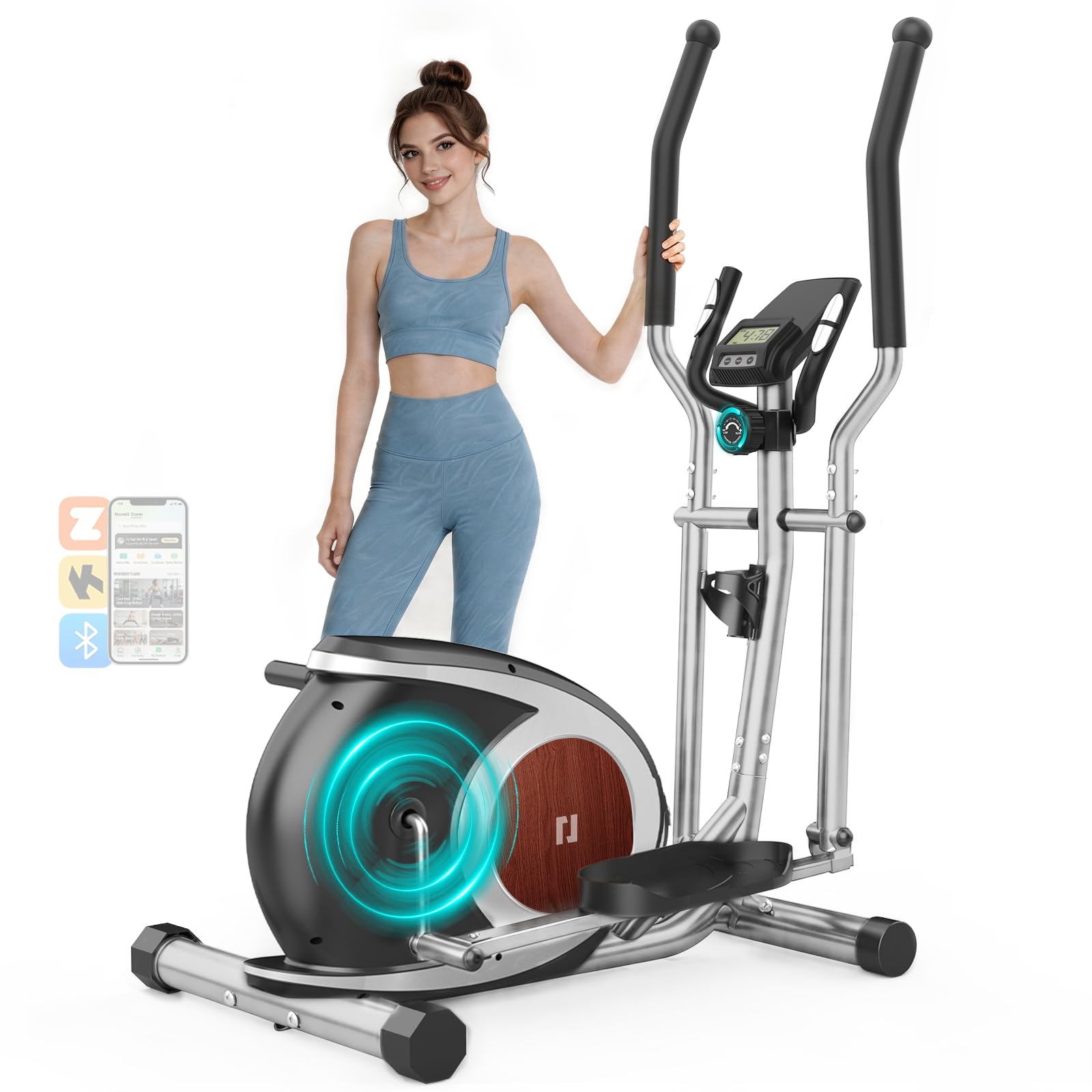 YONISEE Crosstrainer für Zuhause, Leiser Ellipsentrainer mit 16-stufigem Magnetwiderstand, LCD-Display und Bluetooth‑App‑Kompatibilität, Ganzkörper-Fitnessgerät für Heimtraining, Bis 130 kg