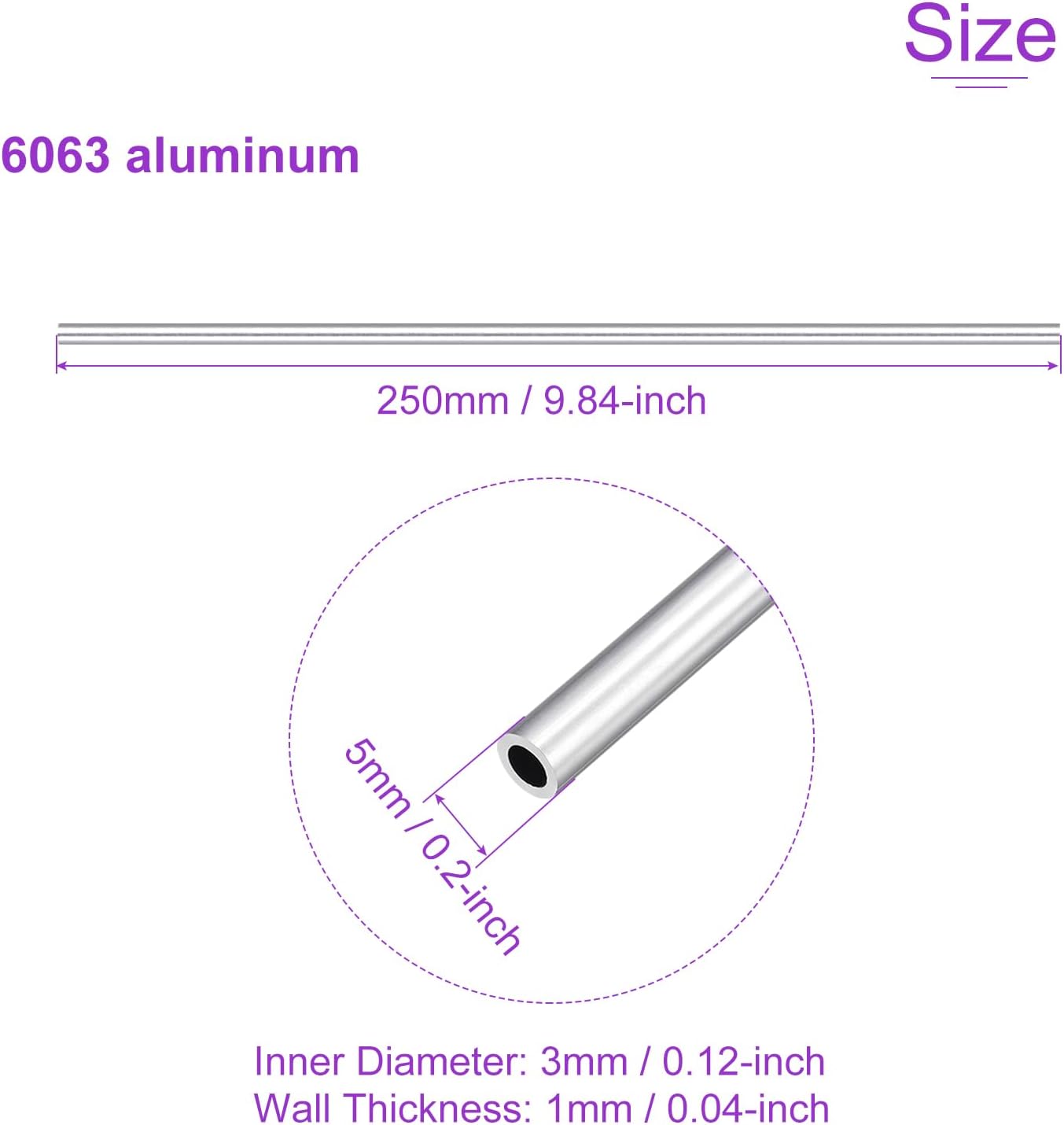 DMiotech 3Pack (5mm OD x 3mm ID) 6063 Aluminum Round Tube 250mm Length Industry Metal Tubing for Machinery Frame Construction DIY Projects