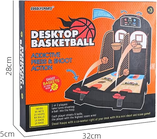 Miniatura 6 de Juego de arcade de tiro de baloncesto de escritorio con 6 bolas (3 naranjas3 azules) Juguete de baloncesto de mesa de plástico para niños y adultos,