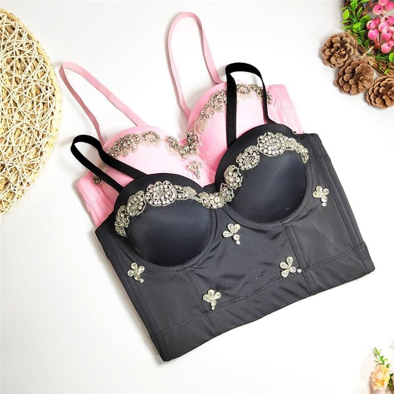 JSEIAJB Beaded Bra Outer Wear Large Backless Sexy Adjustable Tube Top Nightclub Body Shaping Top for Women(D,36B)