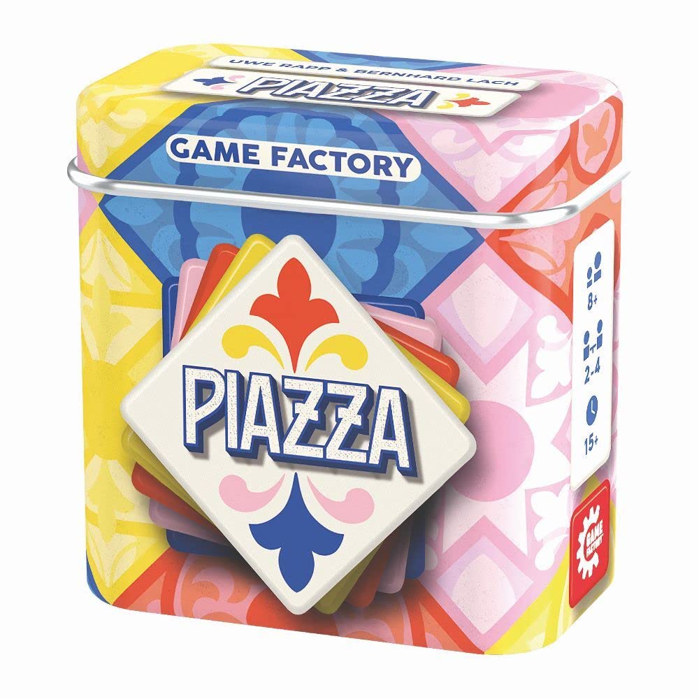 Game Factory 646309 Piazza, mini gra w poręcznej metalowej puszce, gra karciana dla dorosłych i dzieci od 8 lat, gra podróżna, biała