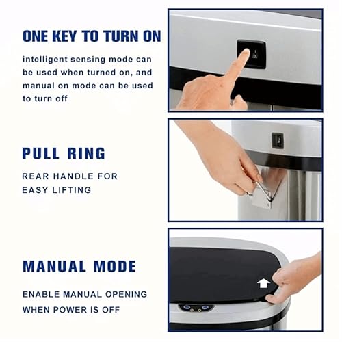 Miniatura 6 de HHS Bote de basura automático con sensor de movimiento de 13 galones, 50 litros, color plateado 2, acero inoxidable, 85%