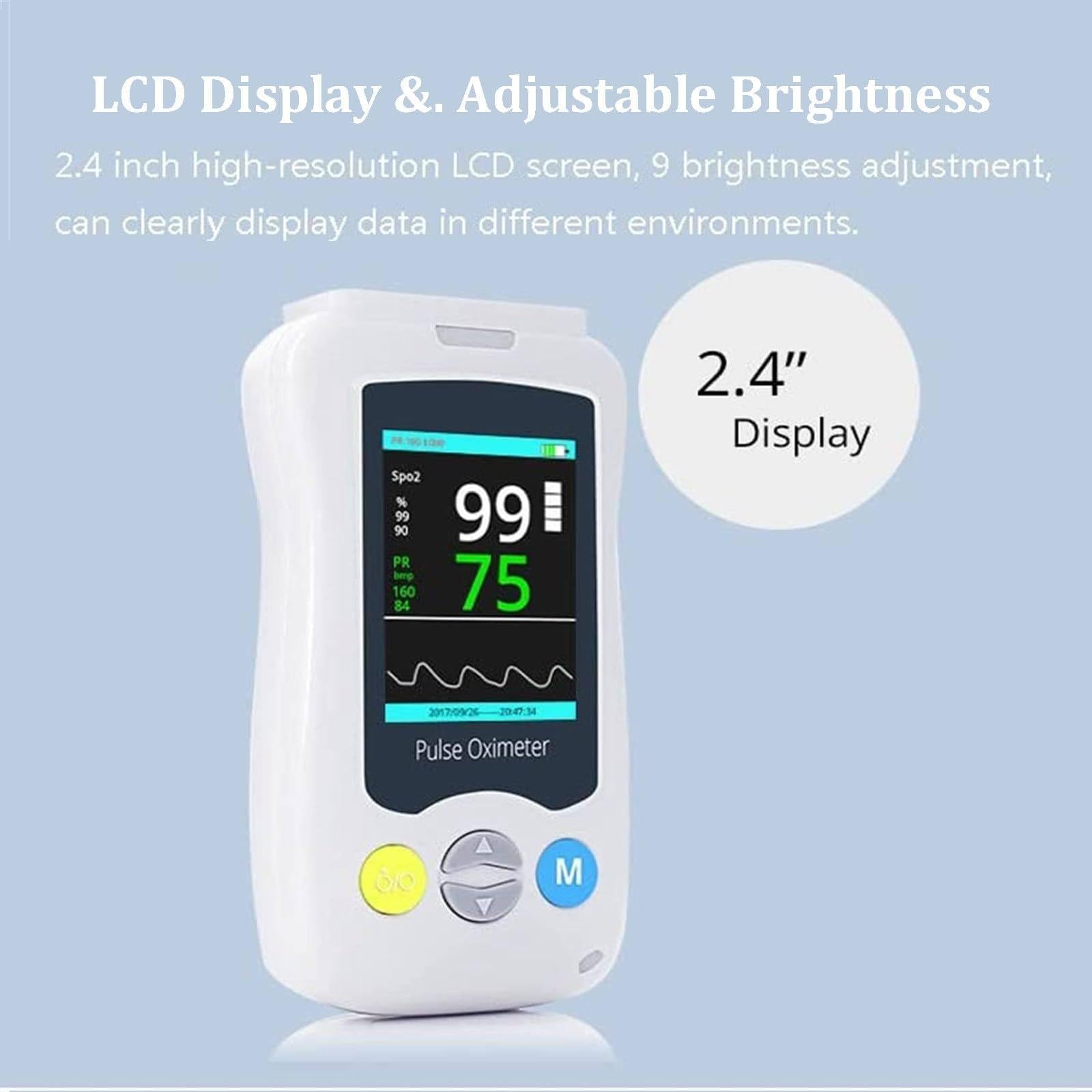 Pulsossimetro per Animali - Display HD LCD da 2,4 Pollici, Sensore Auricolare/Linguetta, con Sonda per L'Ossigeno nel Sangue + Linea di Temperatura, per Gatti, Cani E Piccoli Animali