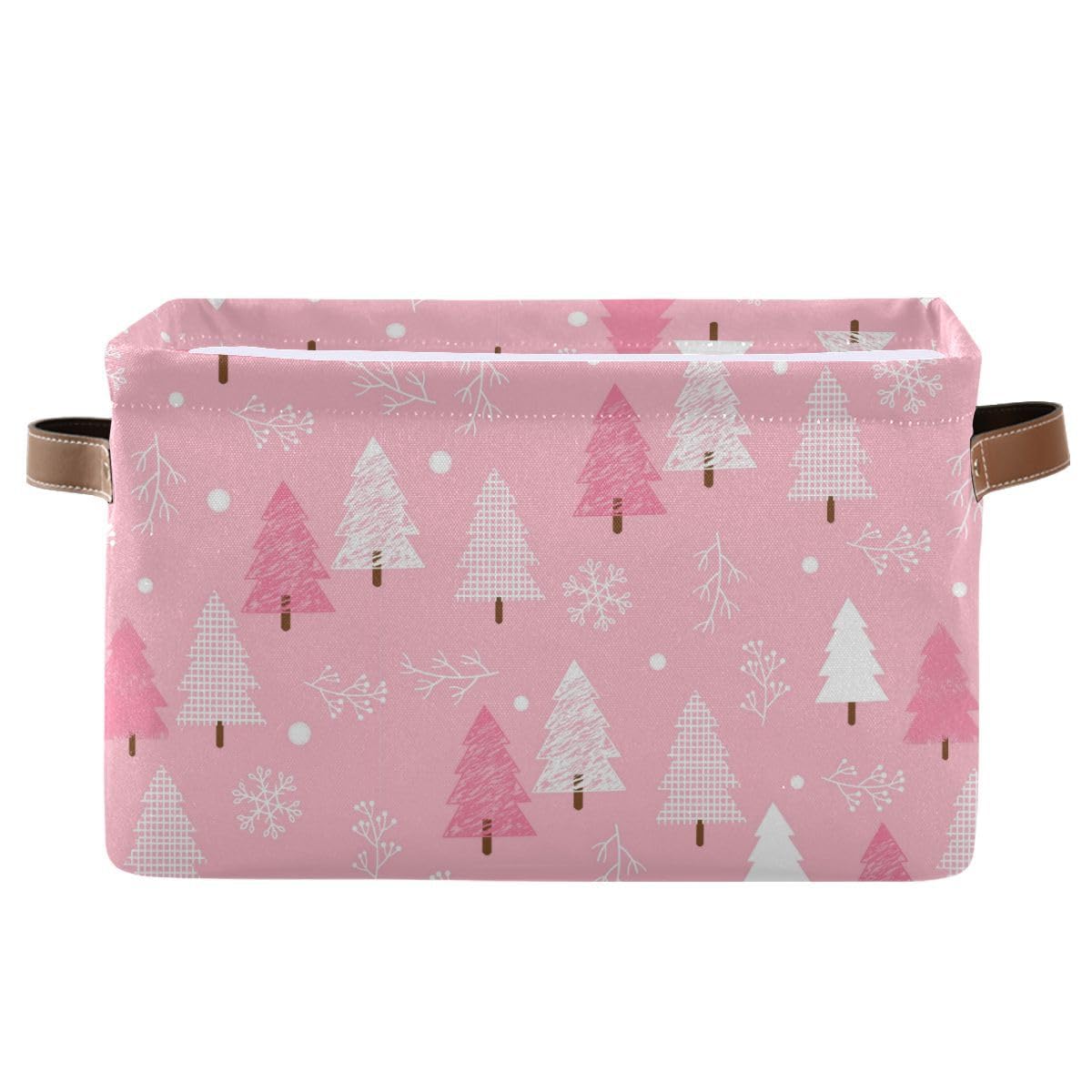 Christmas Tree Pink Storage Basket Fabric Kitchen Baskets Winter Snowflake Xmas Decorations Open Home Storage Bins Boxes Foldable Organizer Bag for Toy Book Shelf Closet Baskets 16×12×8 Inches 2 Pack