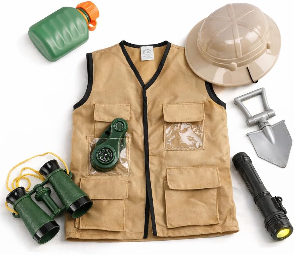 Liberty Imports Junior Backyard Safari Explorer Costume for Kids, Outdoor Adventure Role Play Set with Cargo Vest, Camping Gear Accessories, Binoculars, and Hat - Ages 3 to 7