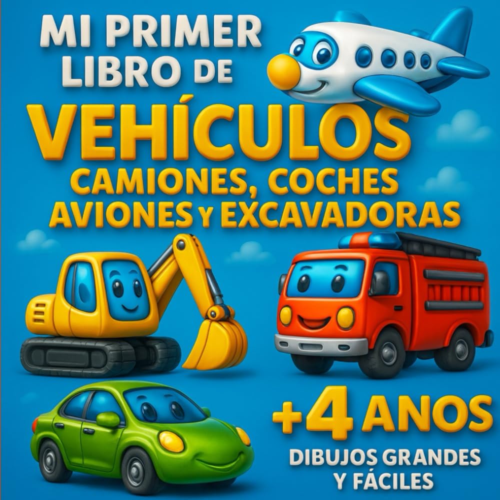 MI PRIMER LIBRO DE VEHÍCULOS: Camiones, coches aviones y excavadoras — Dibujos grandes y fáciles para niños +5 años