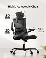 Vista 4 de Marsail Silla ergonómica de oficina con reposacabezas de malla para computadora de oficina con soporte lumbar ajustable, sillas giratorias