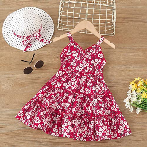 Toddler Baby Girls 𝙷awaiian Holiday Dress Backless Bowknot Flower Dress with Hat Beach Outfits 2pcs Set3