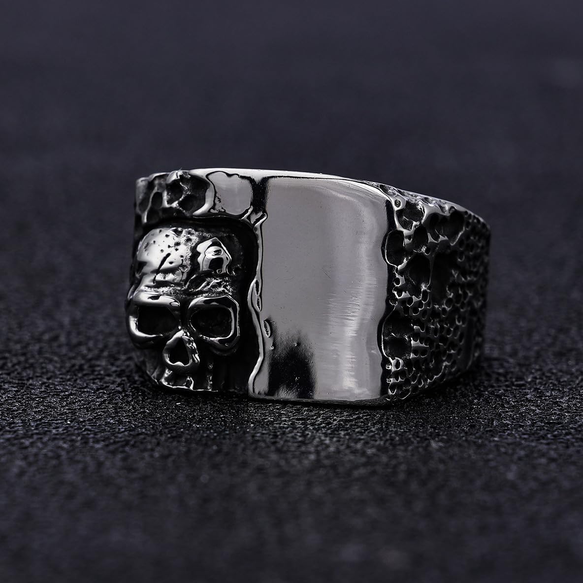 Skull Ring for Men, Stainless Steel Gothic Punk Statement Ring, Vintage Biker Band Jewelry for Men