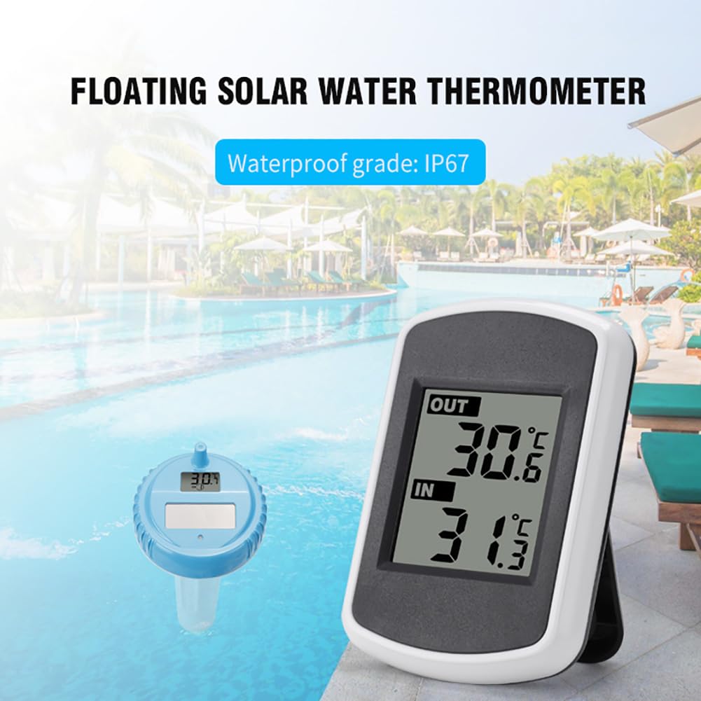 Bezprzewodowy termometr do basenu, pływający termometr do basenu z wyświetlaczem LCD, odczyt temperatury wody, spa Wanny z hydromasażem Akwarium Stawy rybne Tester temperatury wody z energią słoneczną