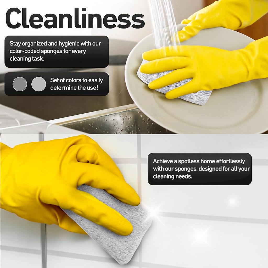 Casanero Paquete de 12 esponjas de silicona para fregar, resistentes, antiarañazos, reutilizables, sin olor, limpieza multiusos para platos, antiadherentes, encimeras