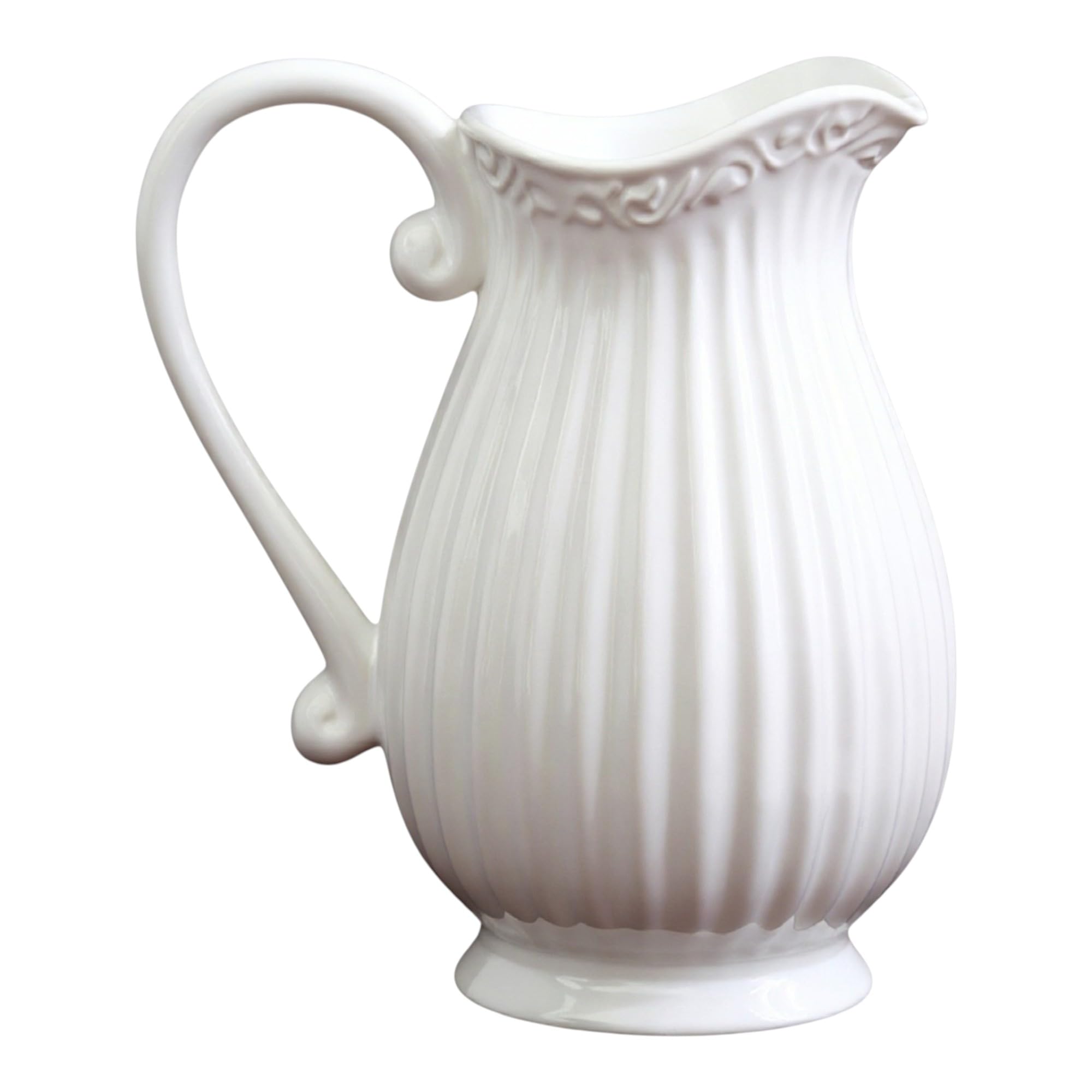 Krug aus Keramik 1,2 L, Pastel Weiß - Wasserkrug, Vase, Pitcher Kanne Karaffe Milchkrug im Landhausstil, Country, French Country, Pastellfarben, Kreidefarben