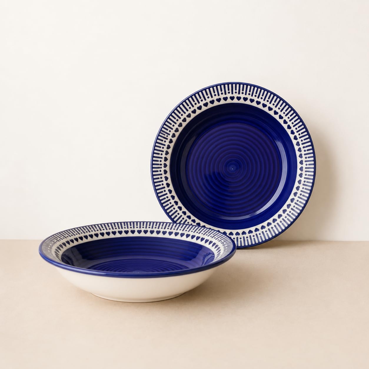 M&S Handcrafted Ceramic Pasta, Soup & Noodle Plate Set of 2 | 7 Inch Blue & White Floral Serving Plates | Premium Stoneware | Microwave & Dishwasher Safe | Ideal for Salad, Pasta, Macaroni & Snacks-image-34