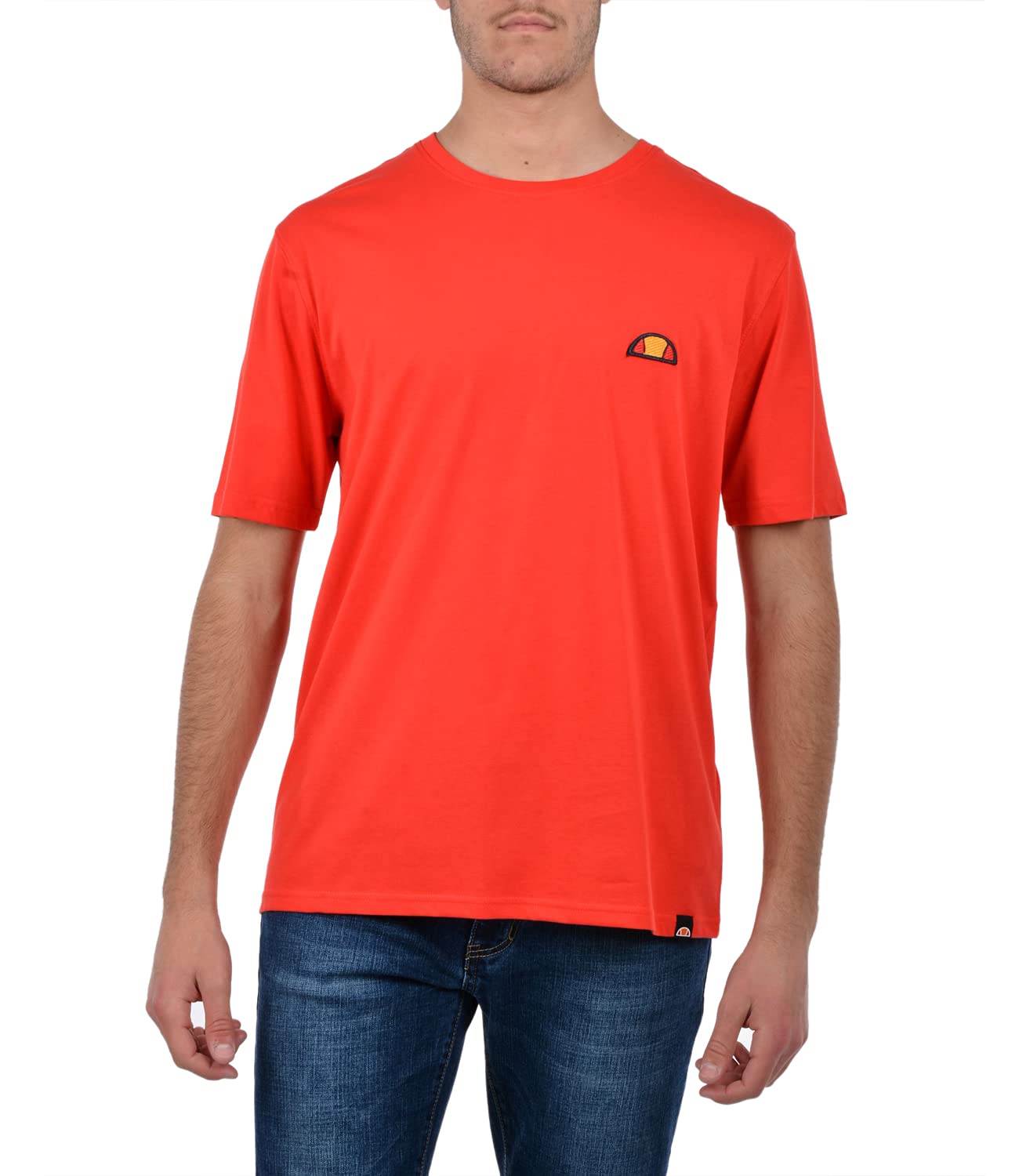 Ellesse Mens Short Sleeve Crew Neck Logo Patch Embroidered 100% Cotton T-Shirt, Flame Scarlet, XXL
