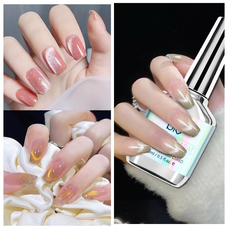 Cat Eye Gel Nail Polish Set with Magnetic Powder, 4 x 15ml Bottles, UV/LED Cured, Long-Lasting 4 Weeks, Stunning Magnetic Effects, DIY Manicure Kit, 01