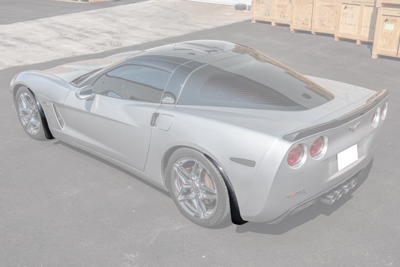 Replacement for 2005-2013 Chevrolet Corvette C6 Base Models | GM Factory XL Extended Style Carbon Fiber Front & Rear Wheel Side Splash Guards Mud Flap Pair