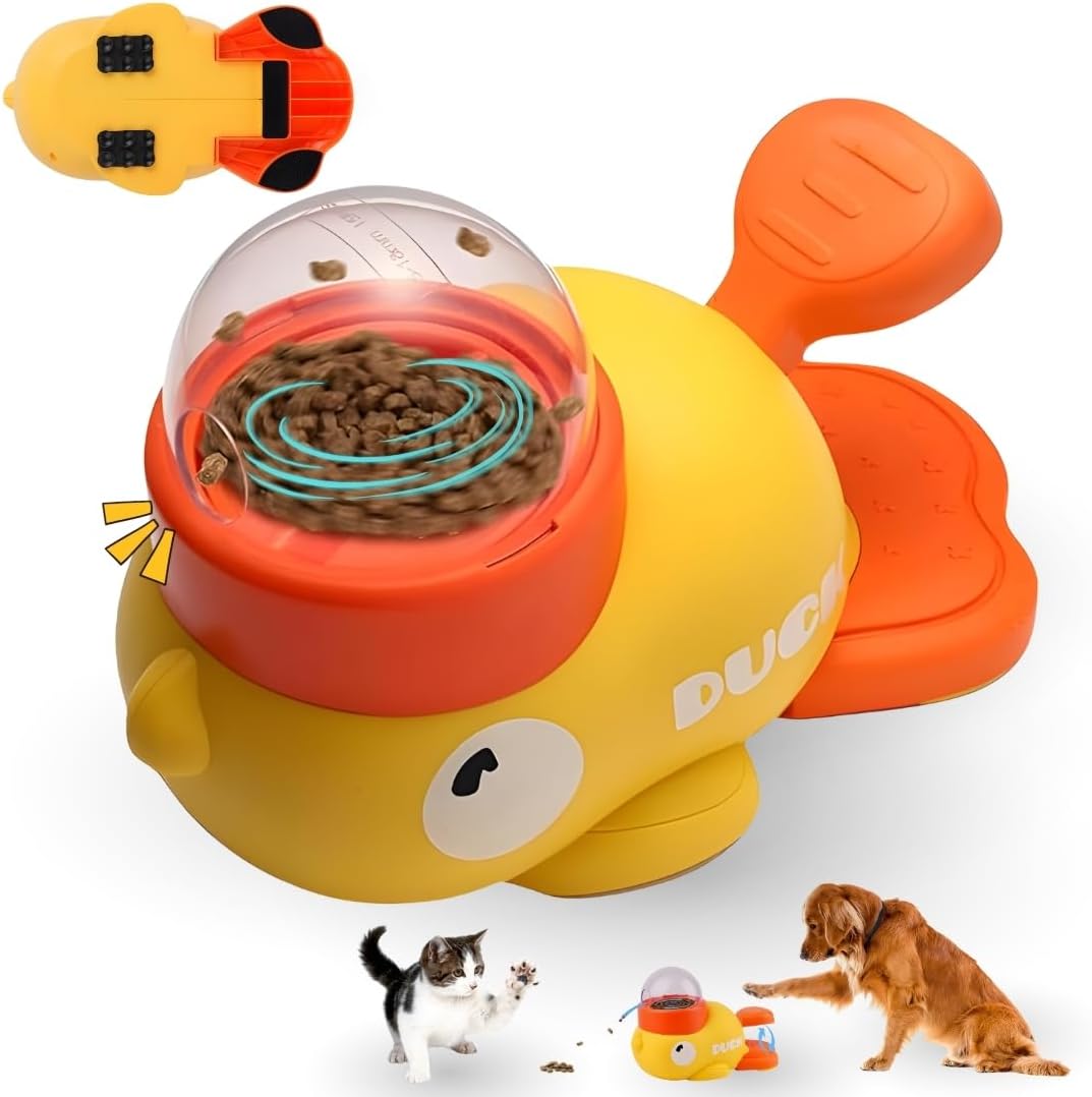 Duck Dog Treat Dispenser – Anti-Slip Duck Dog Feeder – Interactive Cat Treat Dispenser – Slow Puzzle Feeder Toy for IQ Training, Mental Enrichment for Dogs and Cats