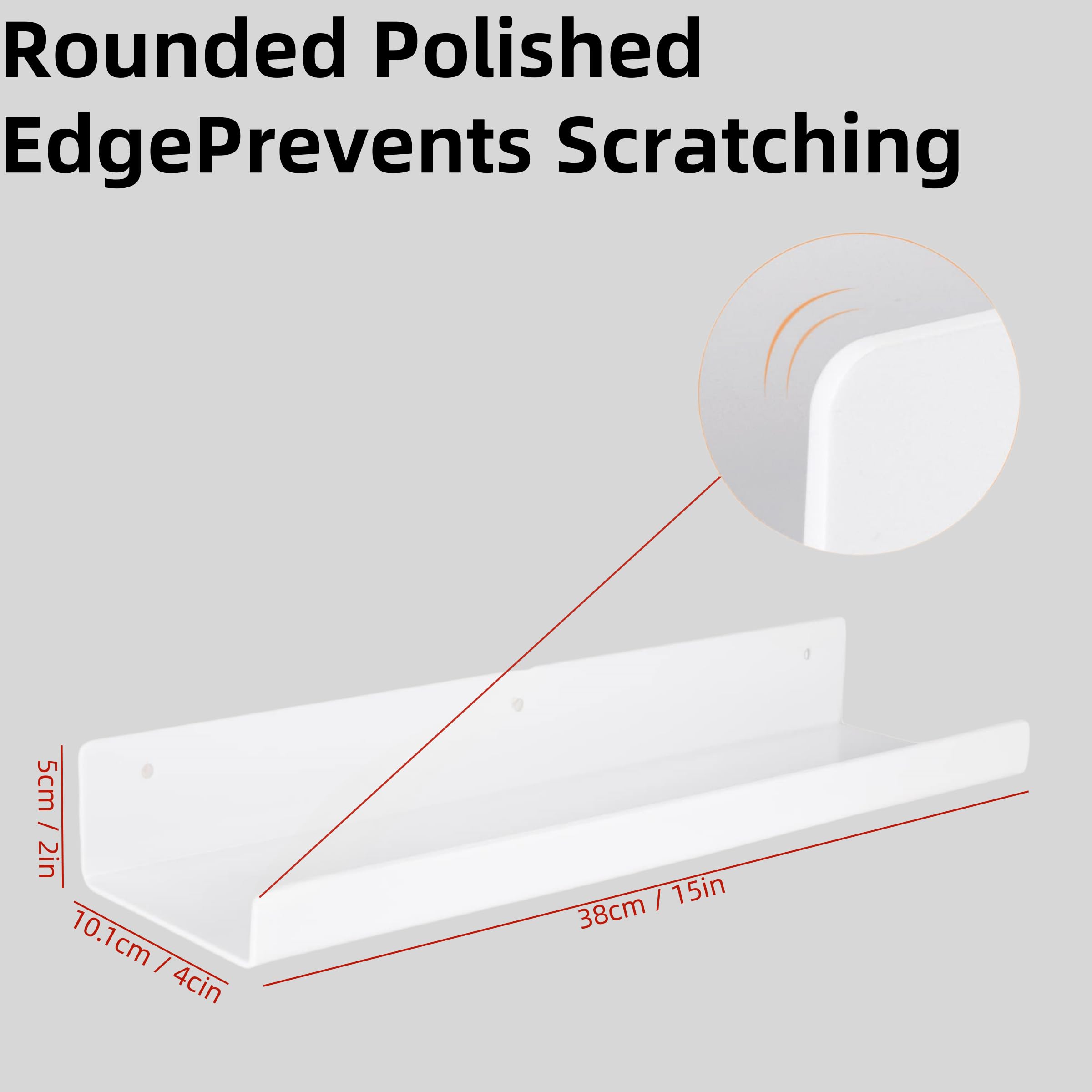 Eidoct Floating Shelves White, 4 Pack Shelves for Wall 15" Picture Ledge Display - Image 2