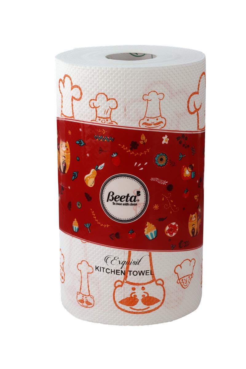 Beeta Kitchen Towel Paper Roll/Printed Kitchen Towel Roll 95 Pulls x 4 Ply (Pack of 3) 350 - Pulls (Assorted or Identical Designs as Per Availability))(Without Dispenser Stand) 100% Natural Fiber-image-44
