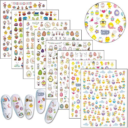 JXCH Easter Nail Art Stickers 8 Sheets Easter Self-Adhesive Nail Decals Easter Design Nail Eggs Rabbit Stickers Manicure Accessories for Women Girls Nail Art Decorations Easter Gift