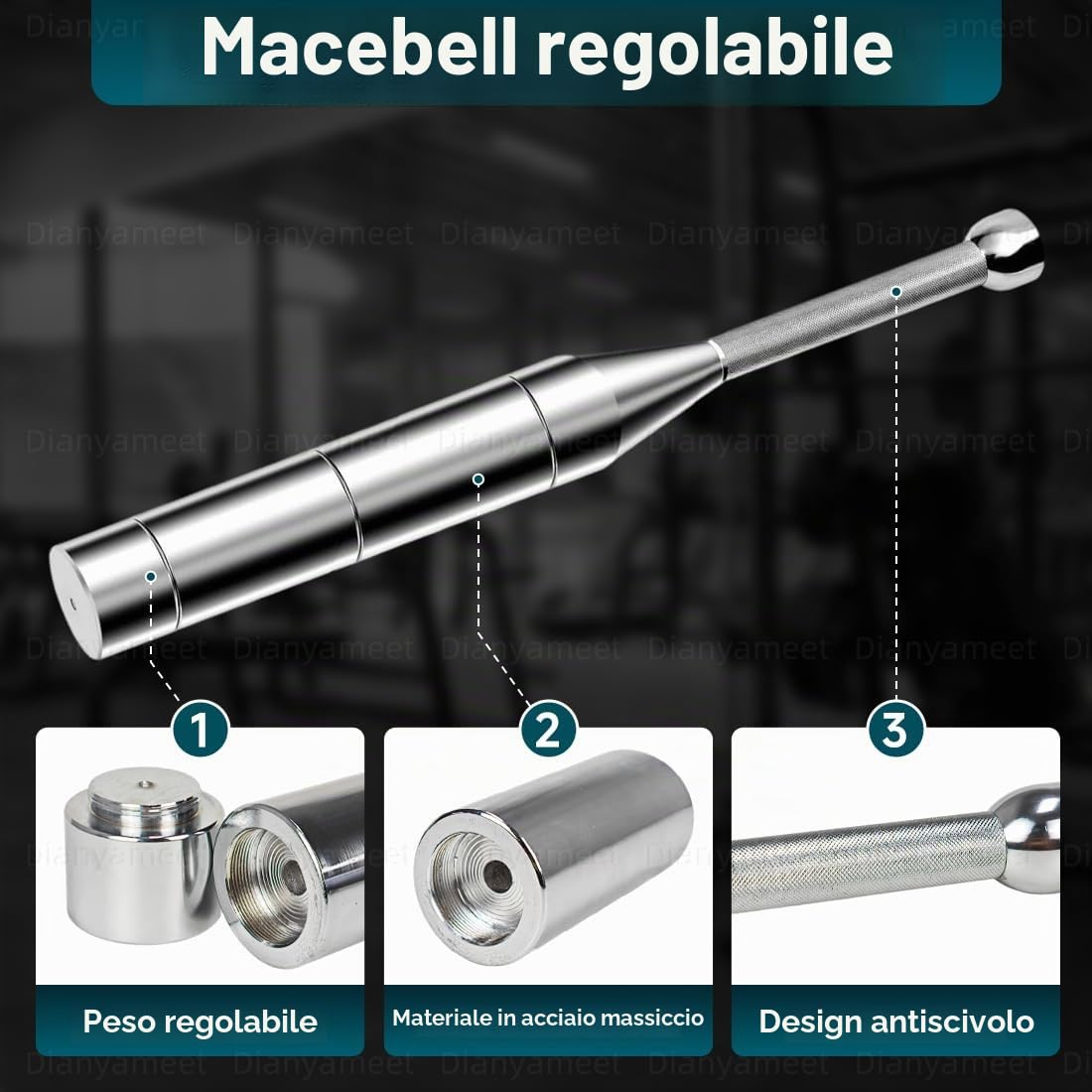 Mazzetta/Macebell regolabile 6 in 1 in acciaio, Mazze Indiane in acciaio di alta qualità per il bodybuilding, l'allenamento delle spalle, il rafforzamento della presa e gli esercizi di stretching