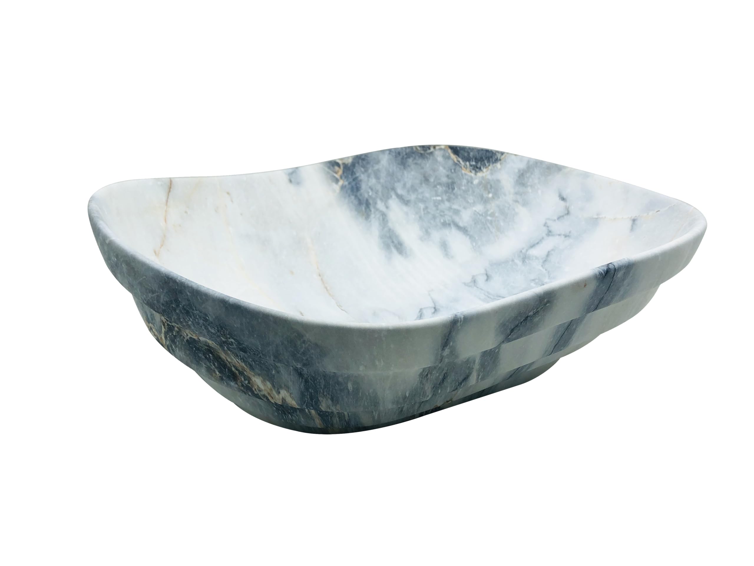 "Imported Elegant Blue-Grey Marble Ceramic Tabletop Basin – Smooth Rectangular Shape with Natural Stone Look perfect for Bathroom or Powder room."