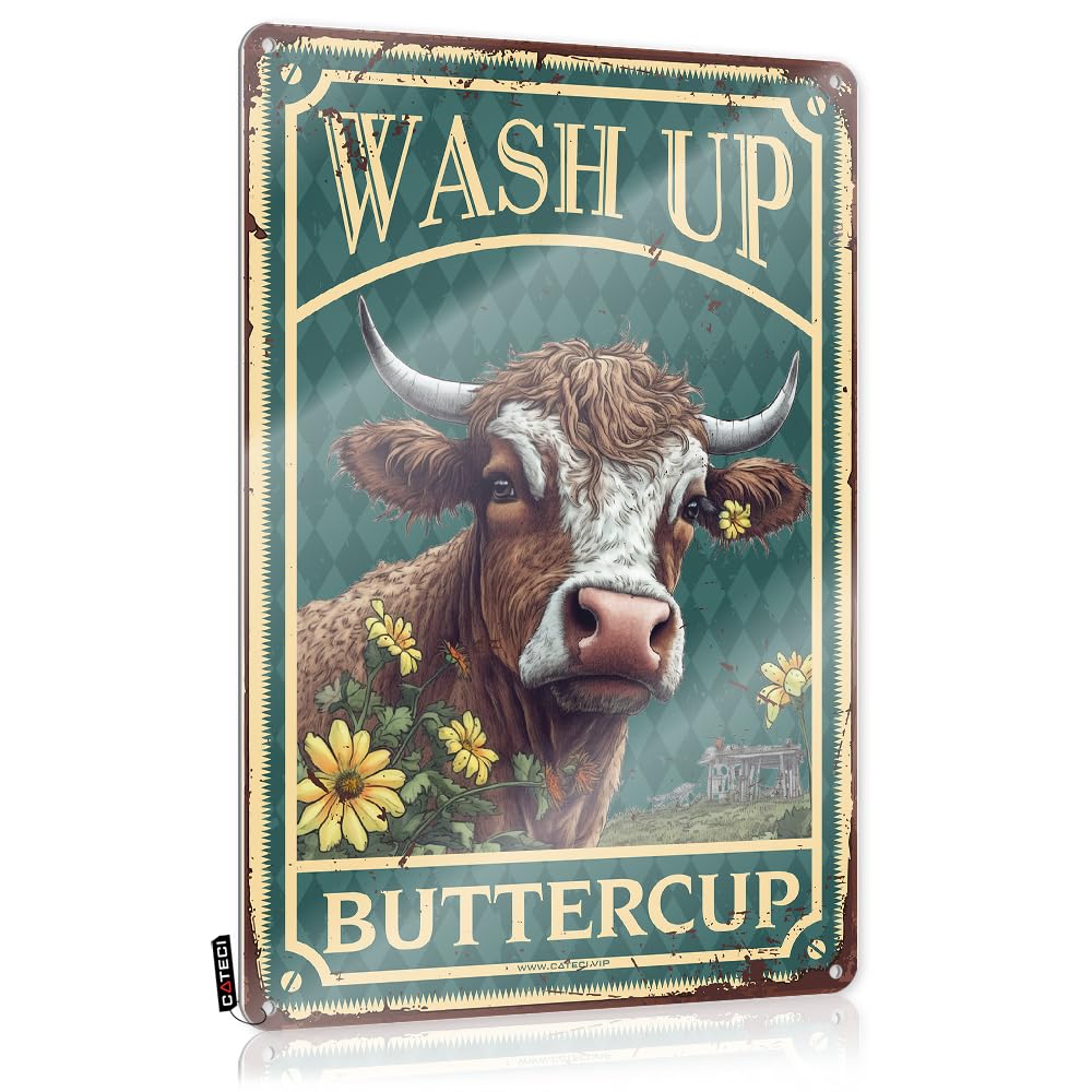 MWFKKADDB Signs For Bedroom Door Cow Wash Up Buttercup Bathroom Tin Sign Mystical Decorgoth Decor Homefunny Home Decoroffice For Women Vintage Funny Tin Sign Garage Decor For Men(30X40CM)